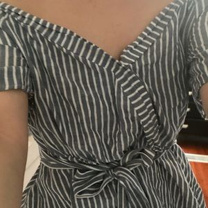 Blue and white off shoulder top